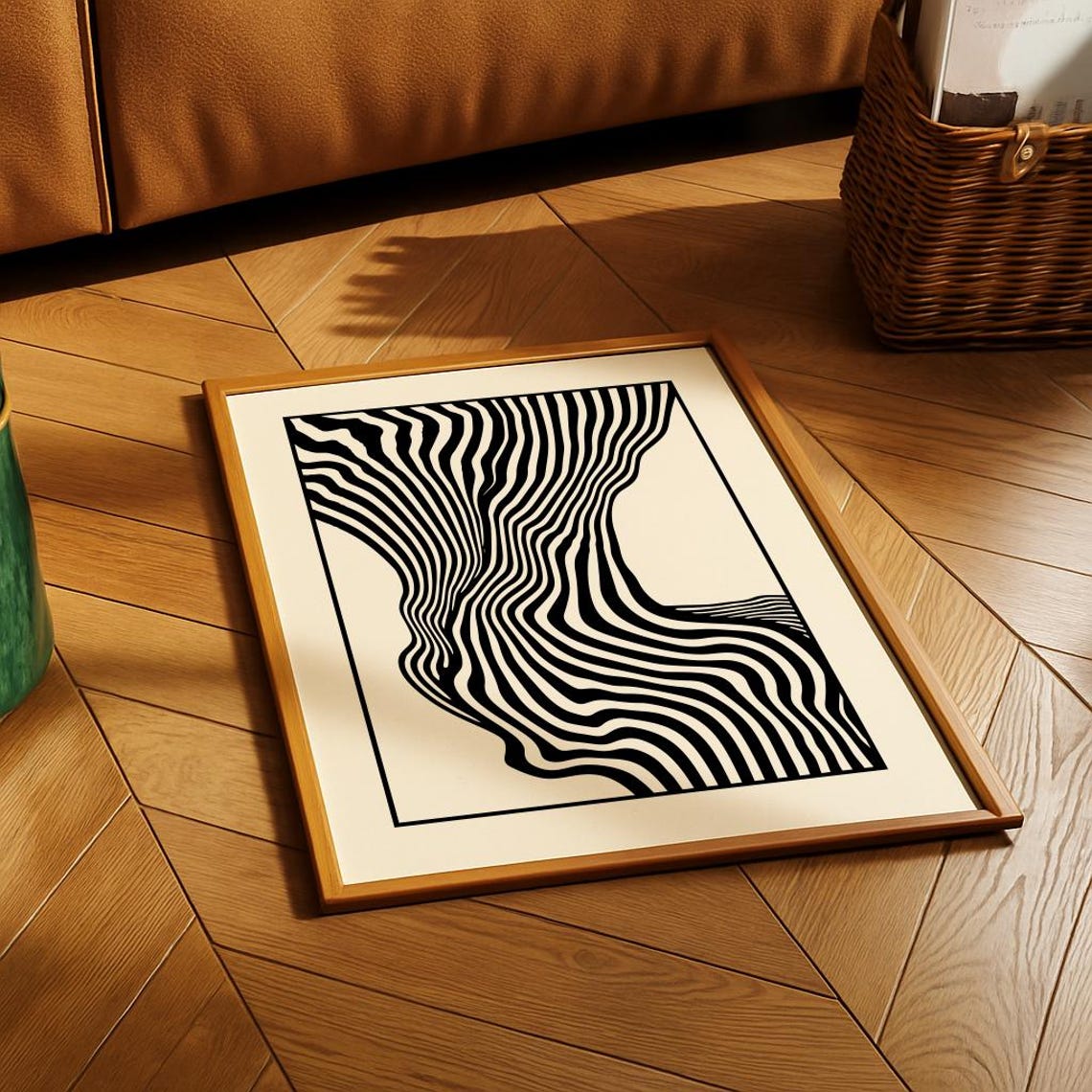 Black and White Wavy Lines Mid Century Modern Abstract Wall Poster - Image 5