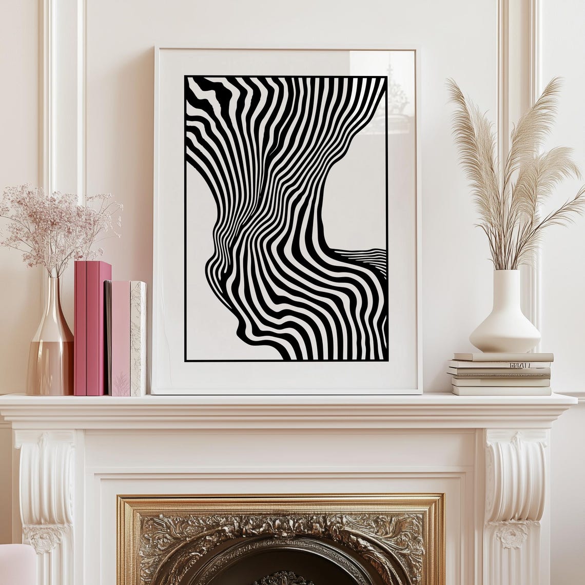 Black and White Wavy Lines Mid Century Modern Abstract Wall Poster - Image 3