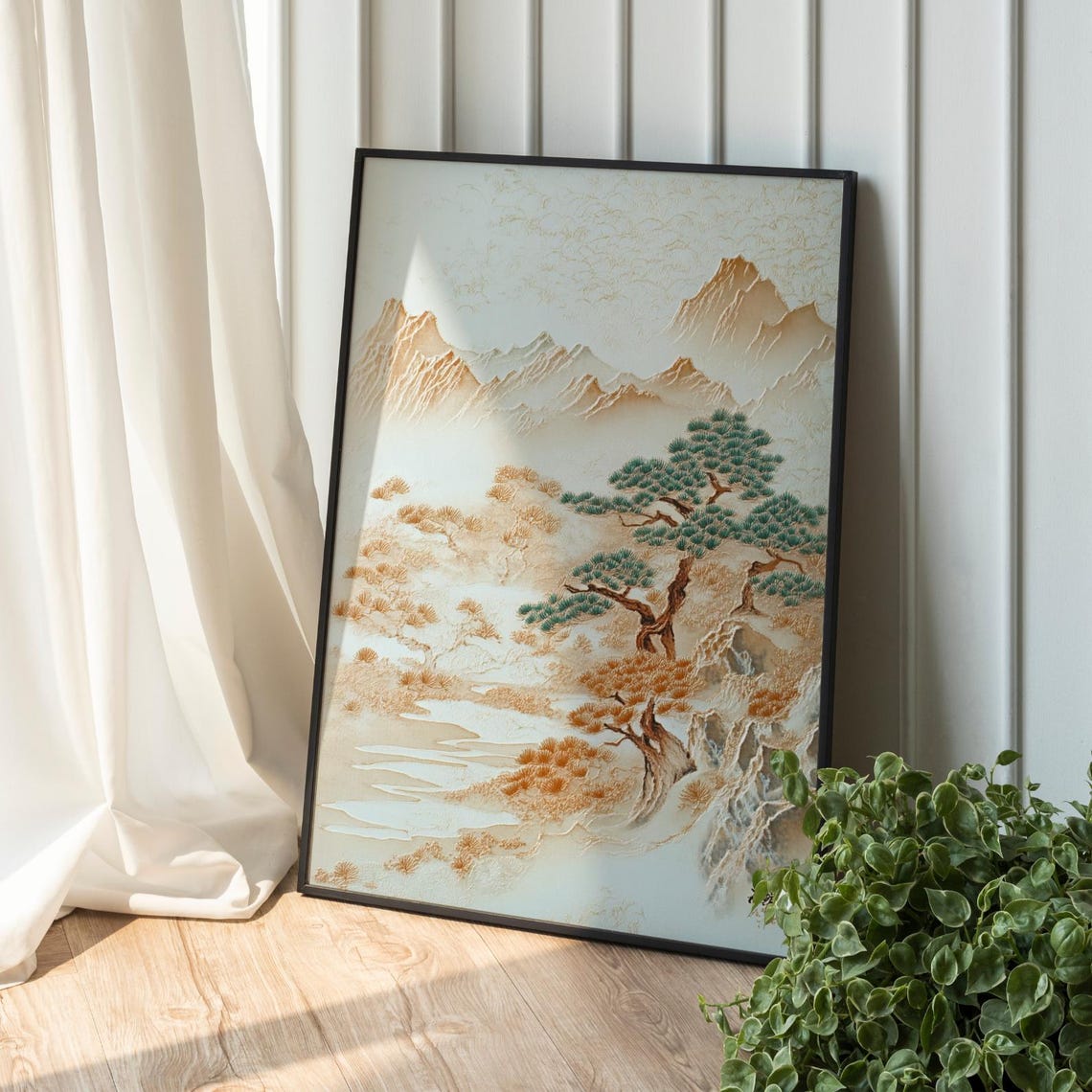 East Asian Ink Wash Mountain Pines Mist Landscape Art Poster - Image 2