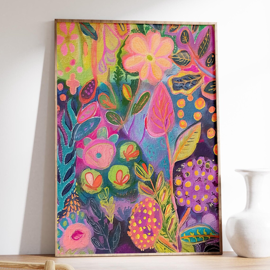 Vibrant Maximalist Abstract Floral Garden Painting Colorful Poster