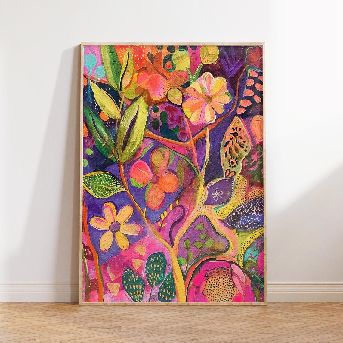 Bold Eclectic Abstract Flower Painting Jewel Tone Decor Poster