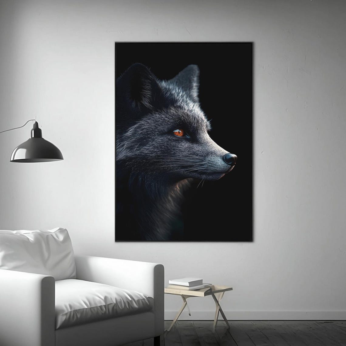 Black Fox Profile Close Up Dark Background Dramatic Wildlife Print - Image 3
