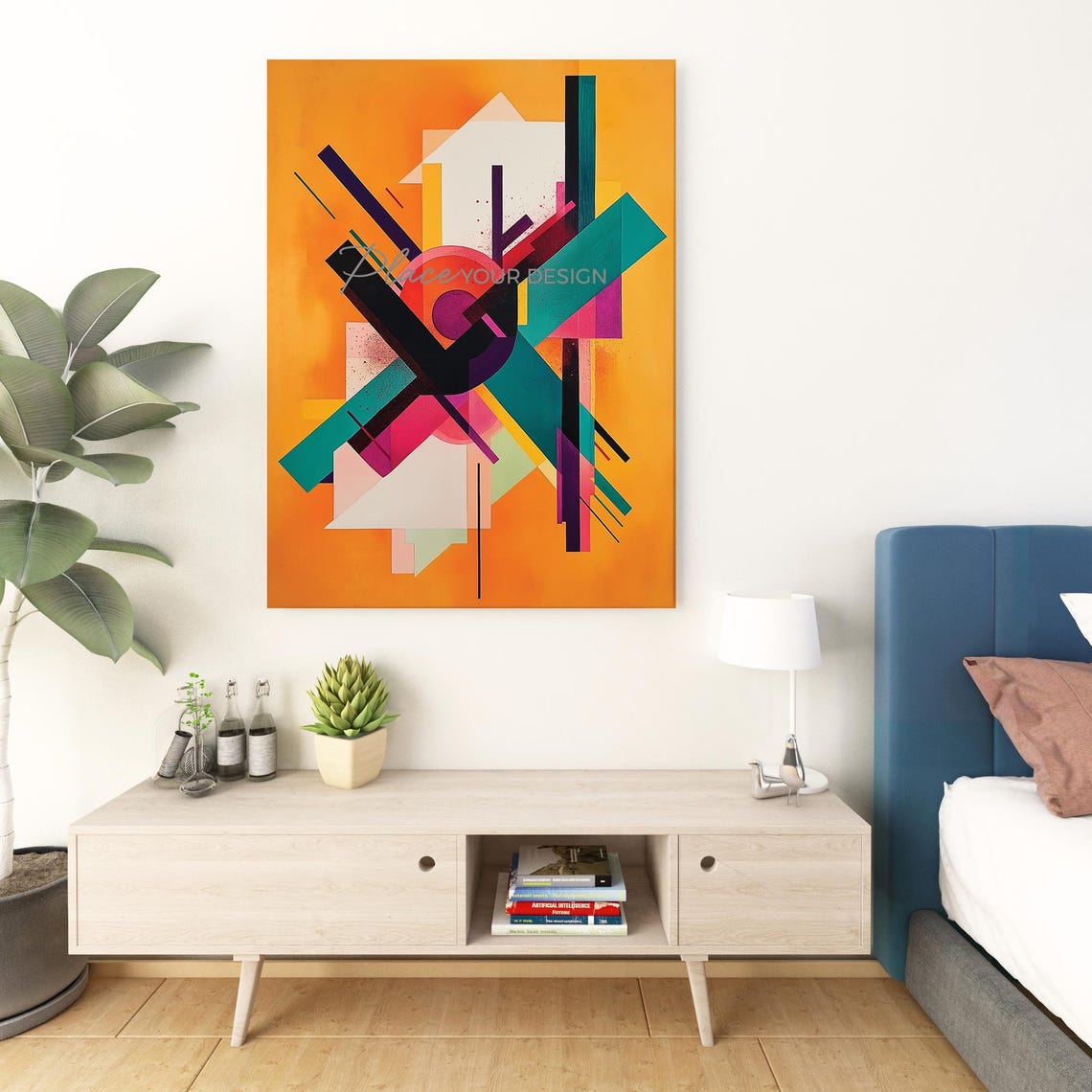 Bold Geometric Abstract Art Print Modern Wall Art Vibrant Orange And Teal Dynamic Shapes Lines Instantdigital - Image 2