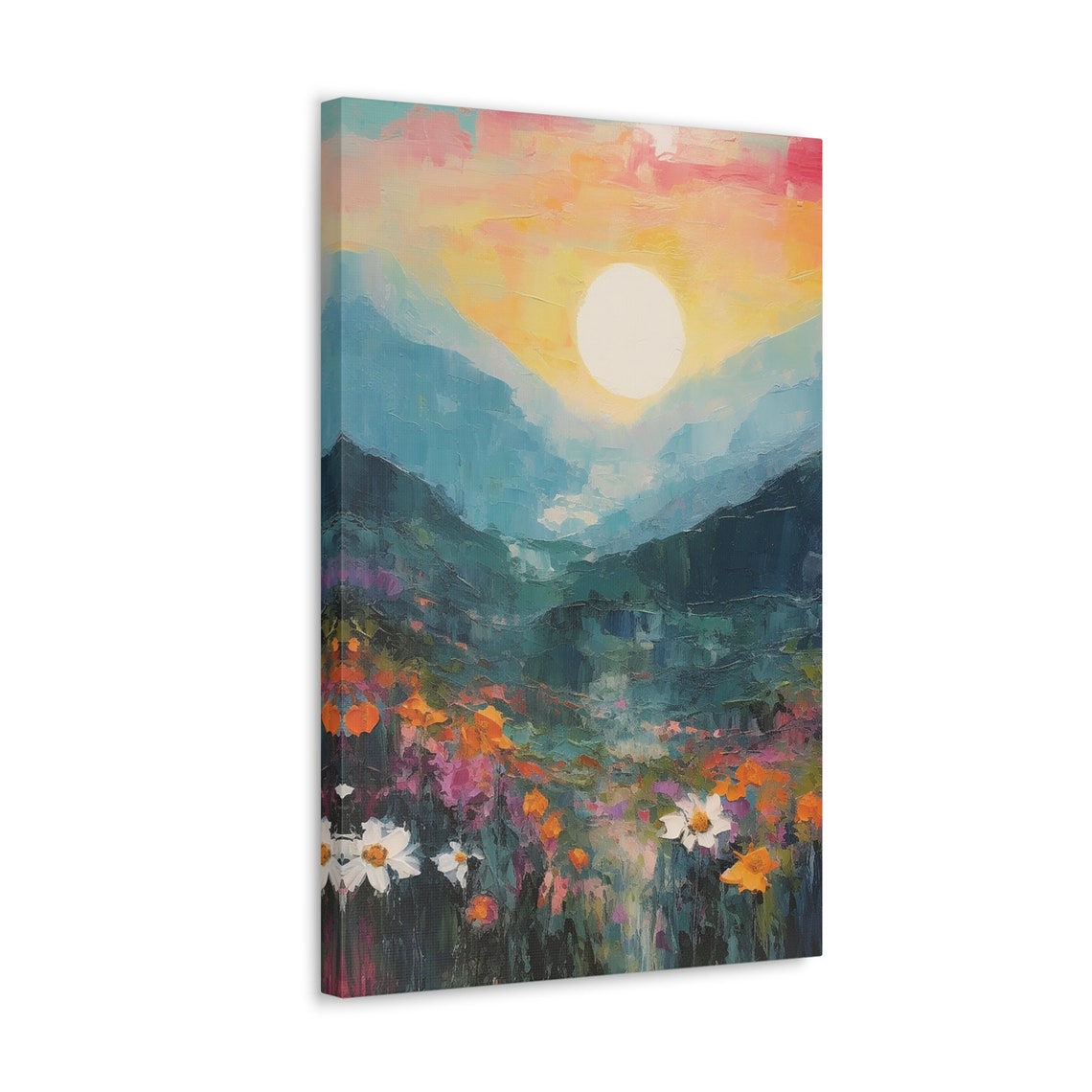 Mountain Sunrise Landscape With Wildflowers Impressionist Poster - Image 3