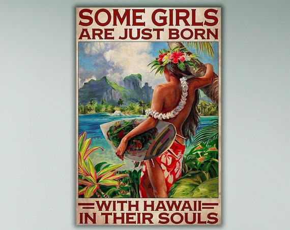 Hawaiian Girl Vintage Art Print Tropical Island Poster