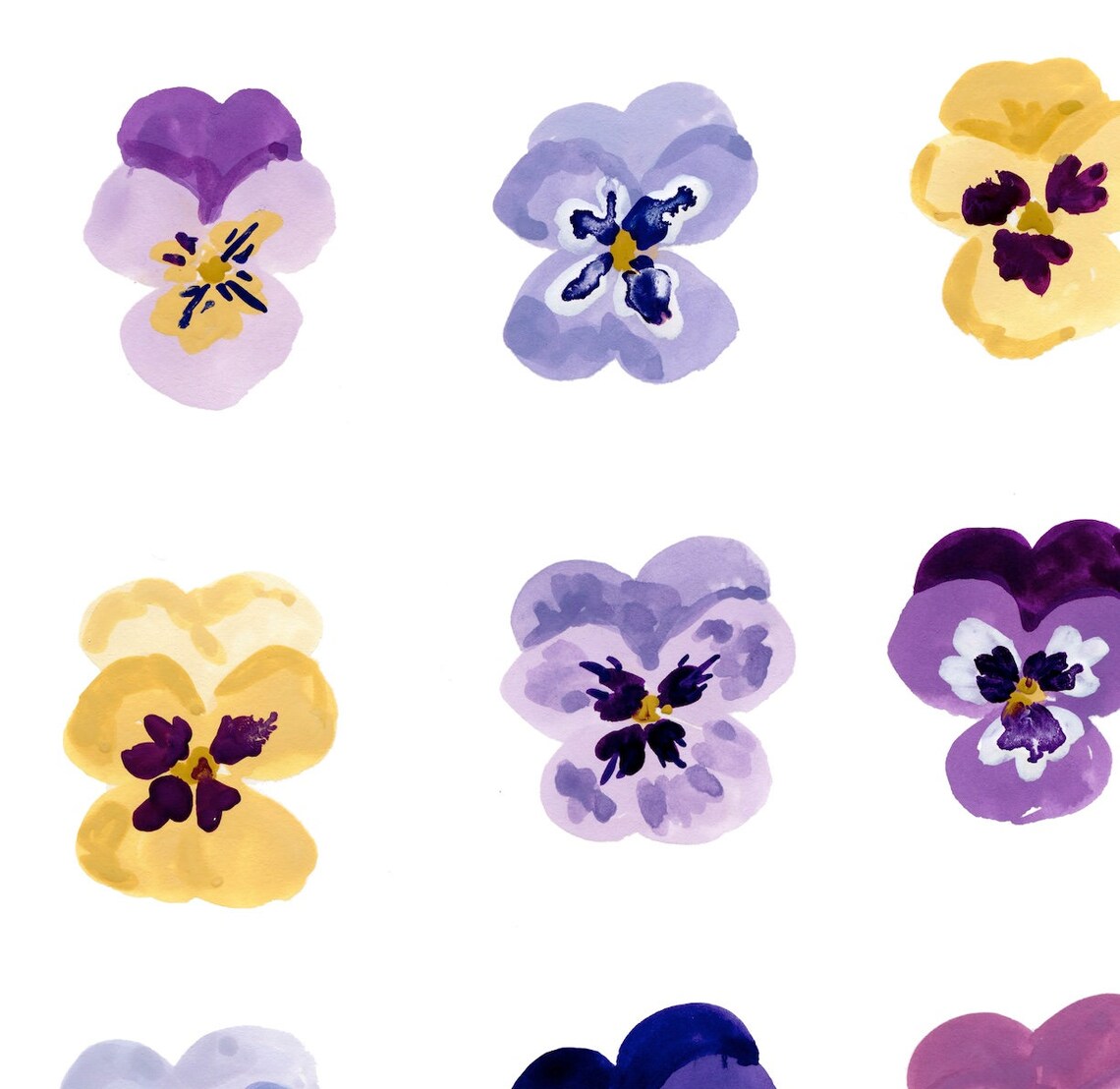 Pansies Botanical Watercolor Gouache Art Print - Image 4