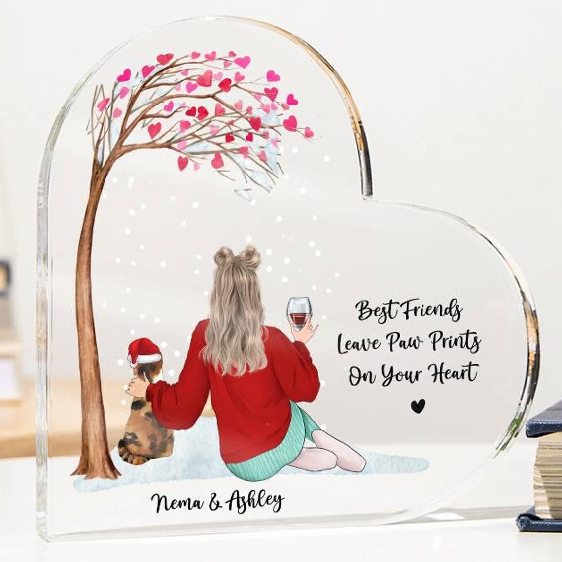 Personalized Cat Mum Christmas Acrylic Heart Plaque Gift Print
