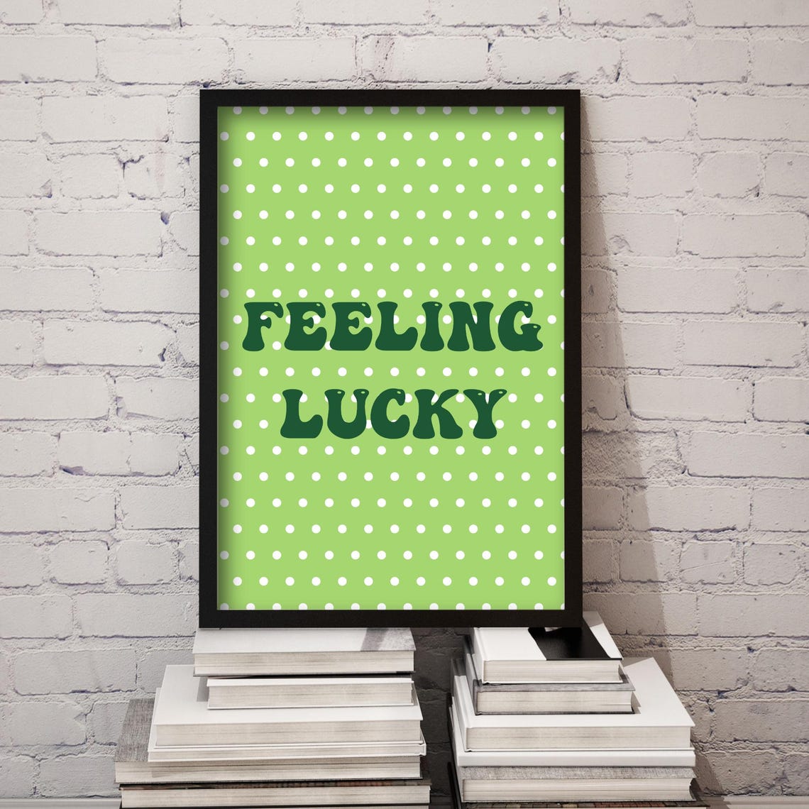 St Patrick's Day Feeling Lucky Retro Typography Green Polka Dot Poster