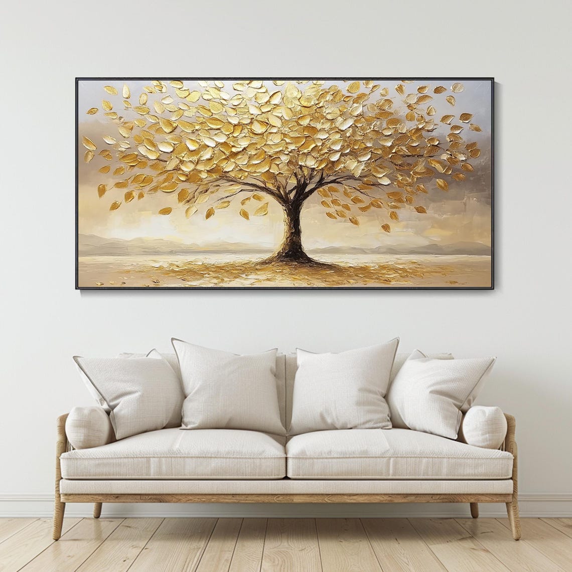 Golden Tree Of Life Falling Leaves Sepia Impasto Textured Poster - Image 3