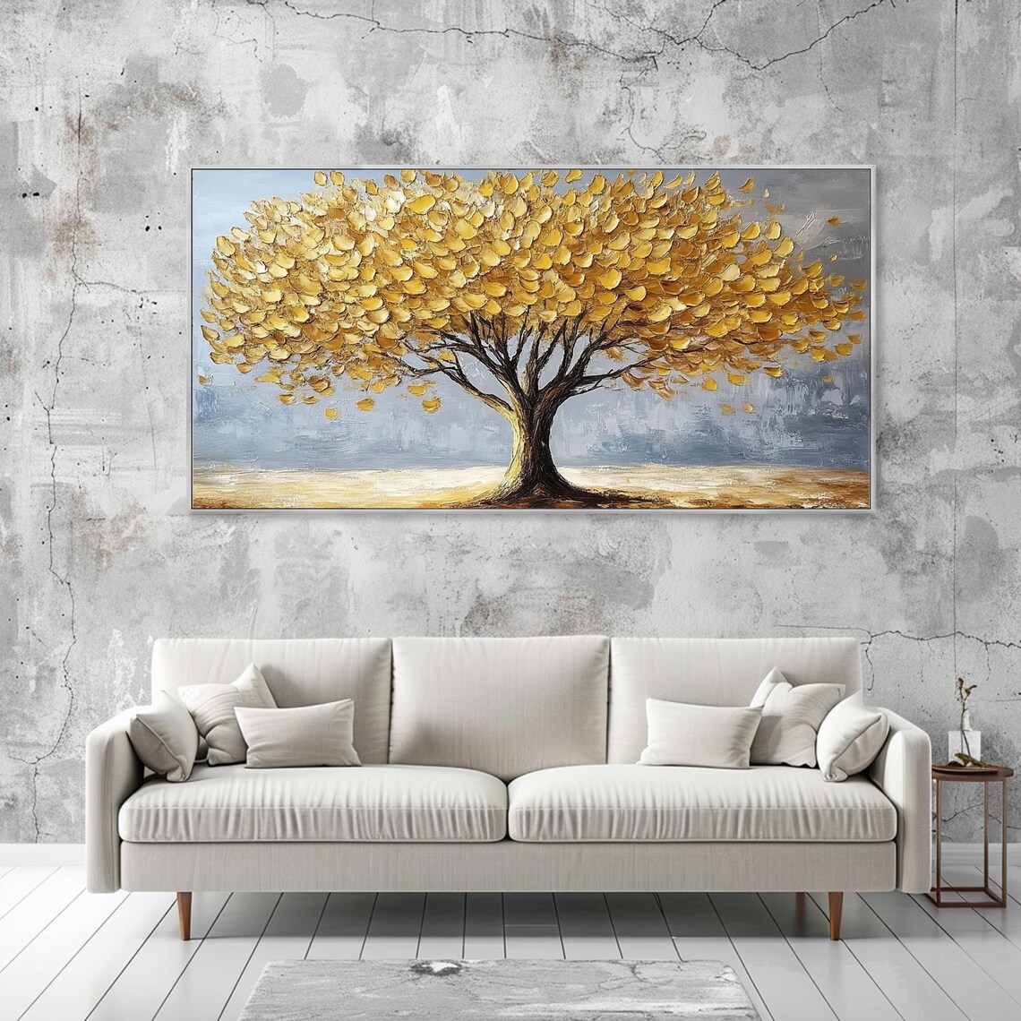 Golden Tree Of Life With Gold Leaves Gray Impasto Textured Poster - Image 2