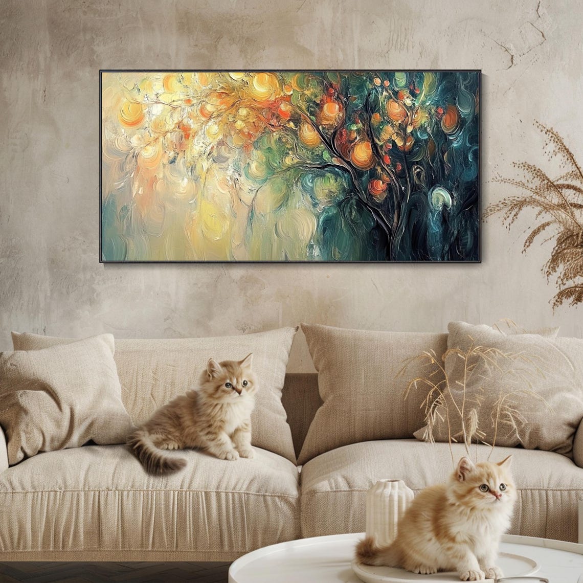 Abstract Swirling Tree Orange Gold Teal Impasto Modern Poster - Image 3
