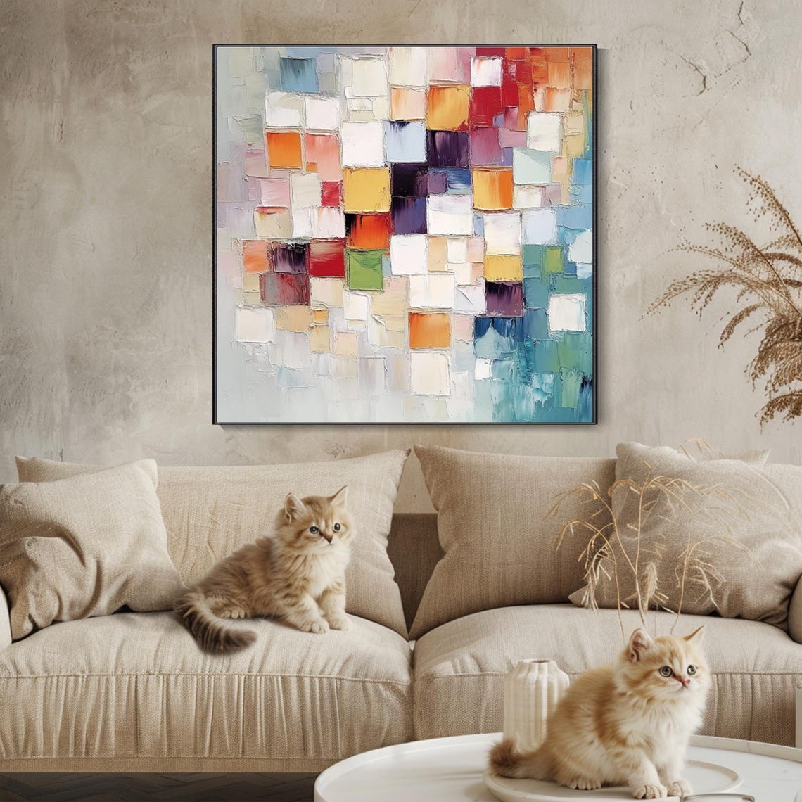 Colorful Abstract Geometric Mosaic Blocks Impasto Modern Poster - Image 2