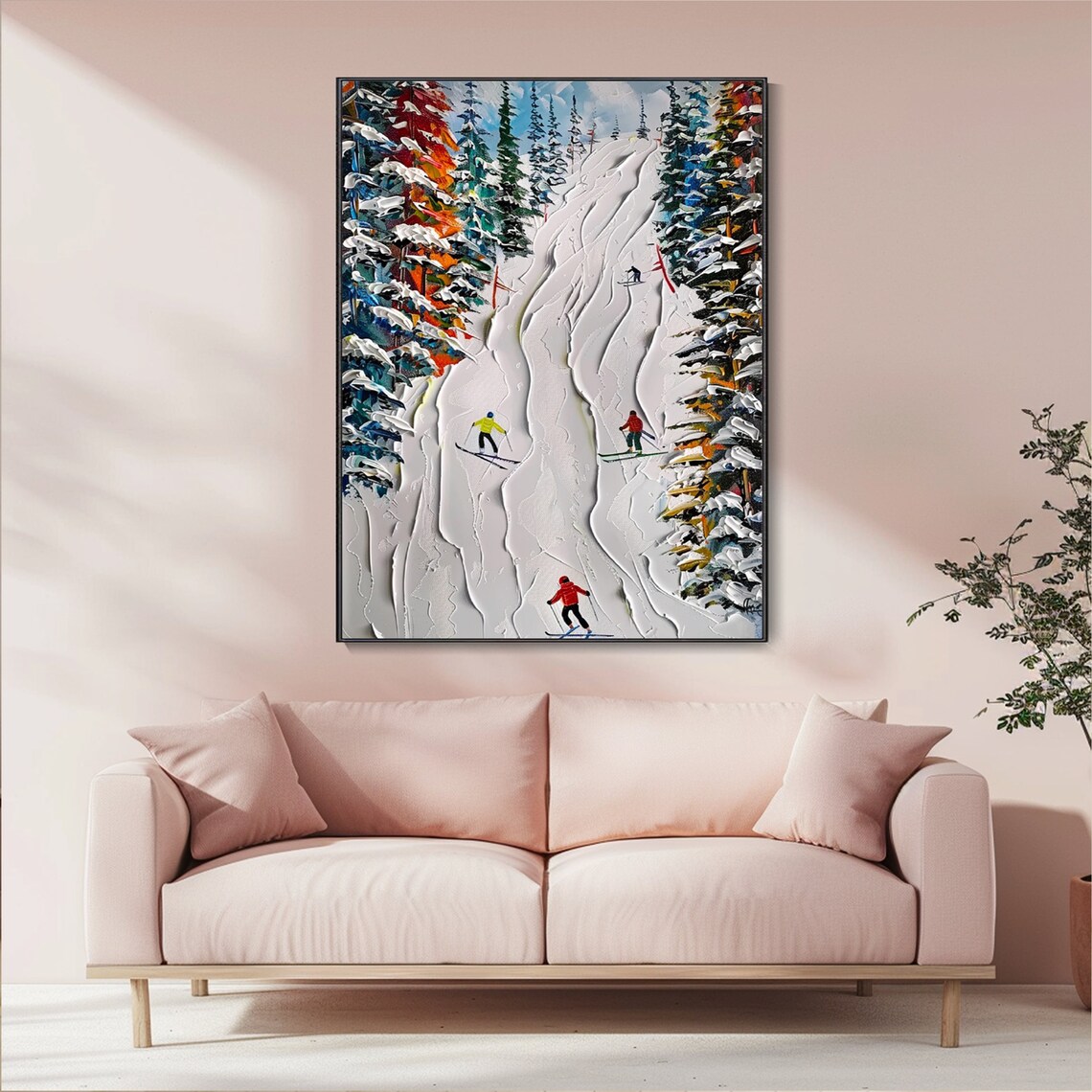 Custom Skier on Snowy Mountain, Textured Art Print - Image 3