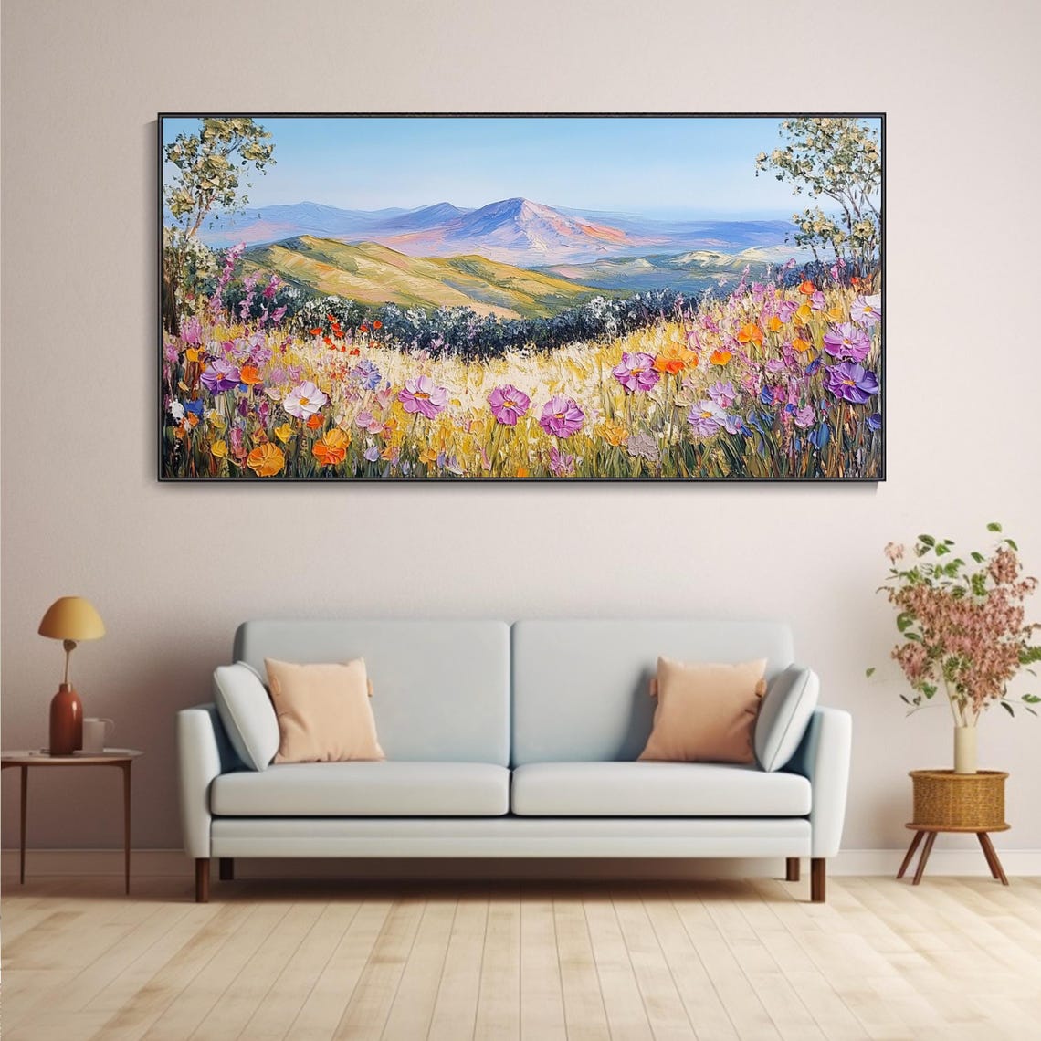 Mountain Wildflower Meadow Panoramic Bloom Landscape Impasto Poster - Image 5