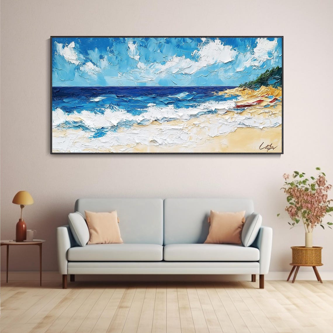Blue Ocean 3d Textured Painting On Minimalist Painting Sea Wave Painting Wabi Sabi Wall Art Morden Art Bedroom Wall Decor Fashion Art - Image 5