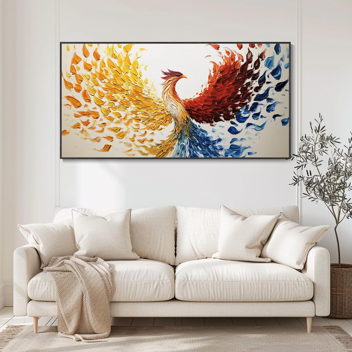 Fire And Ice Phoenix Rising Gold Blue Impasto Textured Poster - Image 2