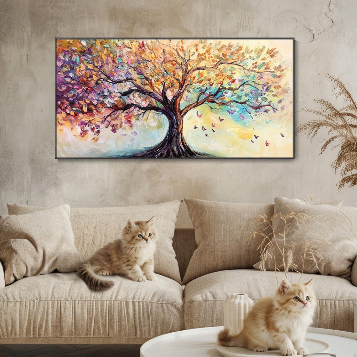 Original Colorful Tower Tree Paitning On Boho Wall Decor 3d Textured Wall Art Bright Painting Large Modern Wall Artpainting For Hotel - Image 3