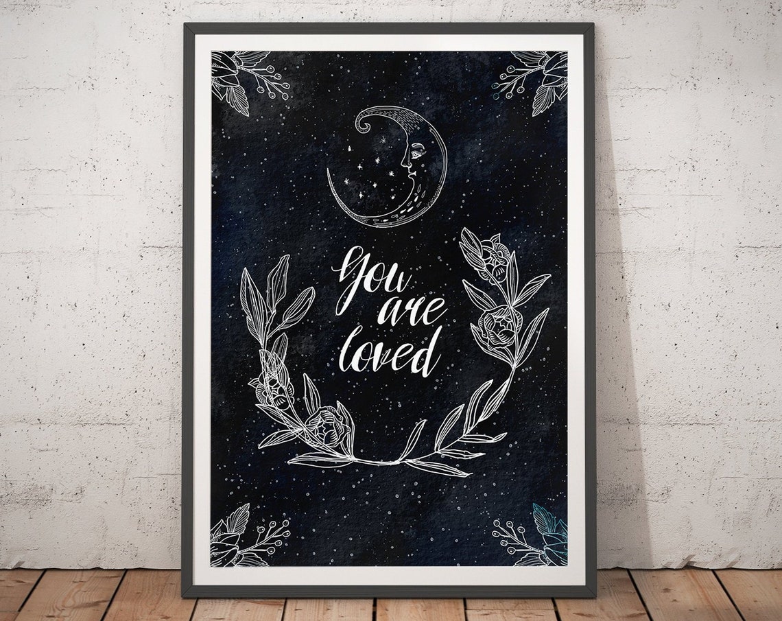 You Are Loved Celestial Crescent Moon Starry Night Sky Poster