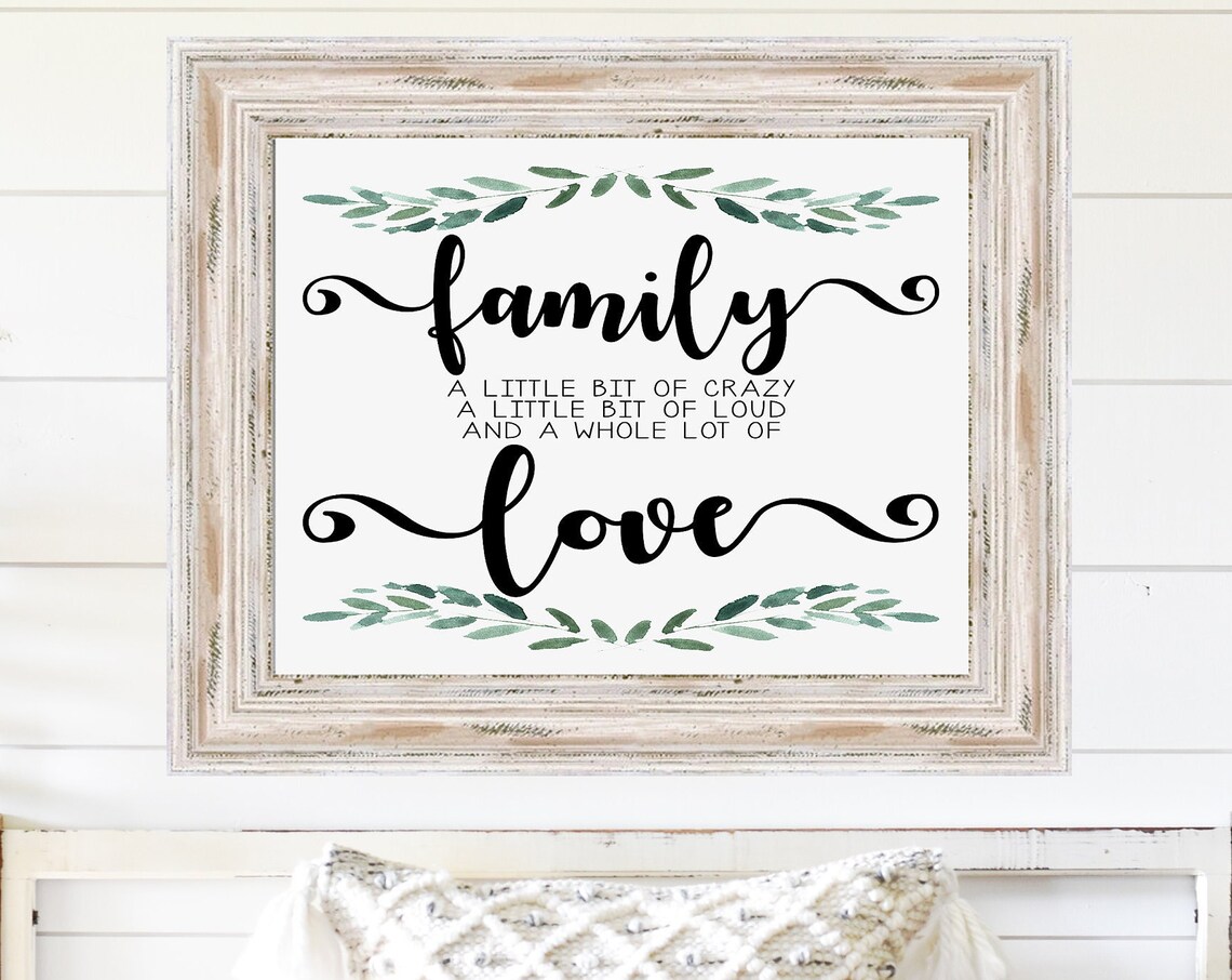 Family A Little Bit of Crazy Quote in Script With Greenery Farmhouse Wall Poster