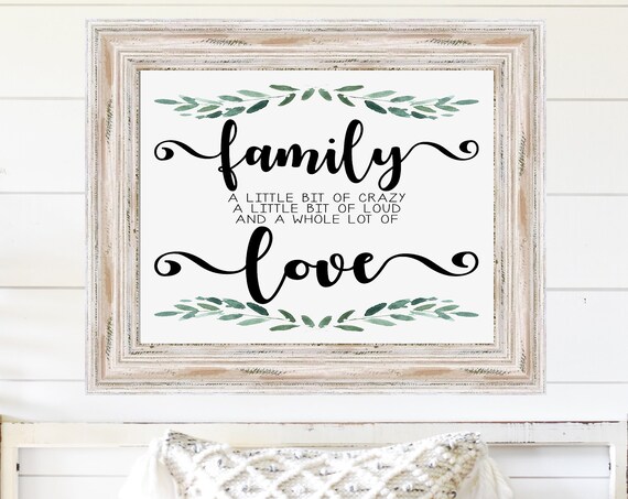 Family A Little Bit of Crazy Quote in Script With Greenery Farmhouse Wall Poster