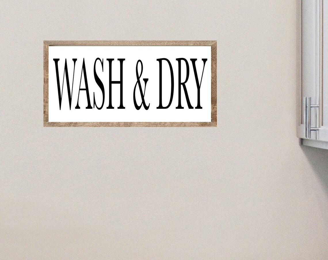 Wash and Dry Simple Serif Laundry Room Sign Poster Wide Decor