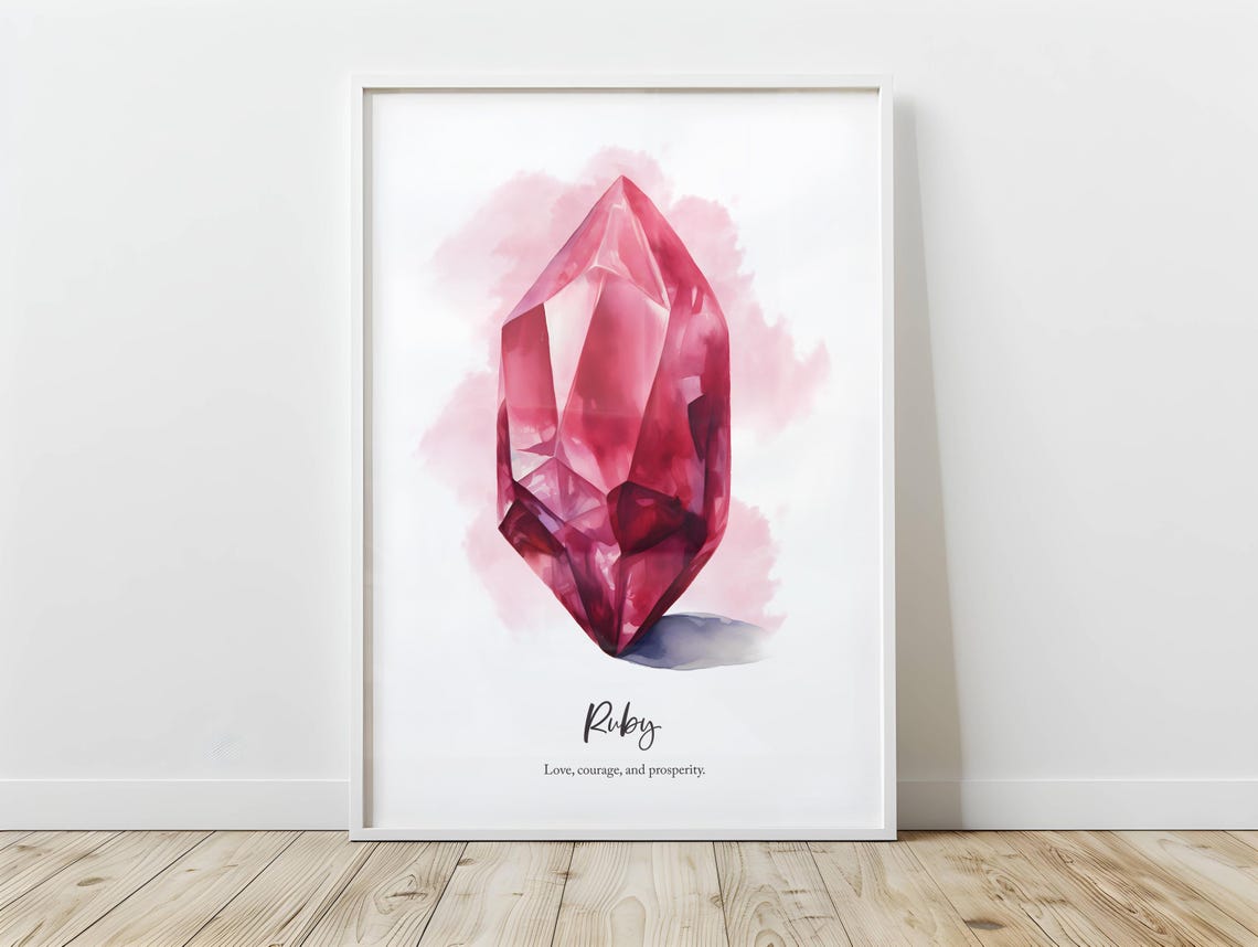 July Birthstone Poster Crystal Birth Stone Wall Art Print Office Decor Gem Minimalist Flower