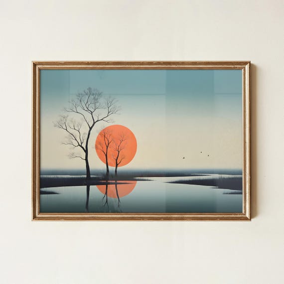 Minimalist Tree Landscape Poster Modern Lake Wall Art Simple Nature Home Decor For Living Room Or Office