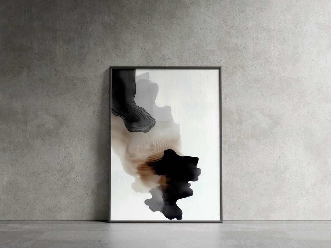 Black Brown Ink Wash Flowing Abstract Japanese Zen Ink Poster