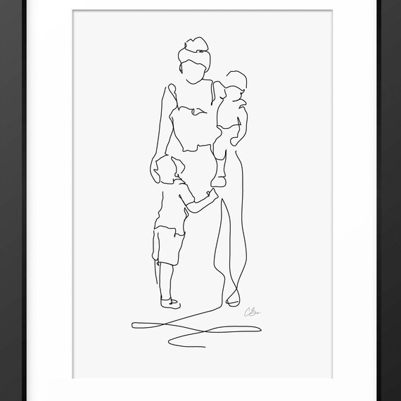 Mother And Sons Line Art Line Drawing Gift For Mom Mum Family Print Portrait Wall Art Special Gift Mother And Son Son Gift Love