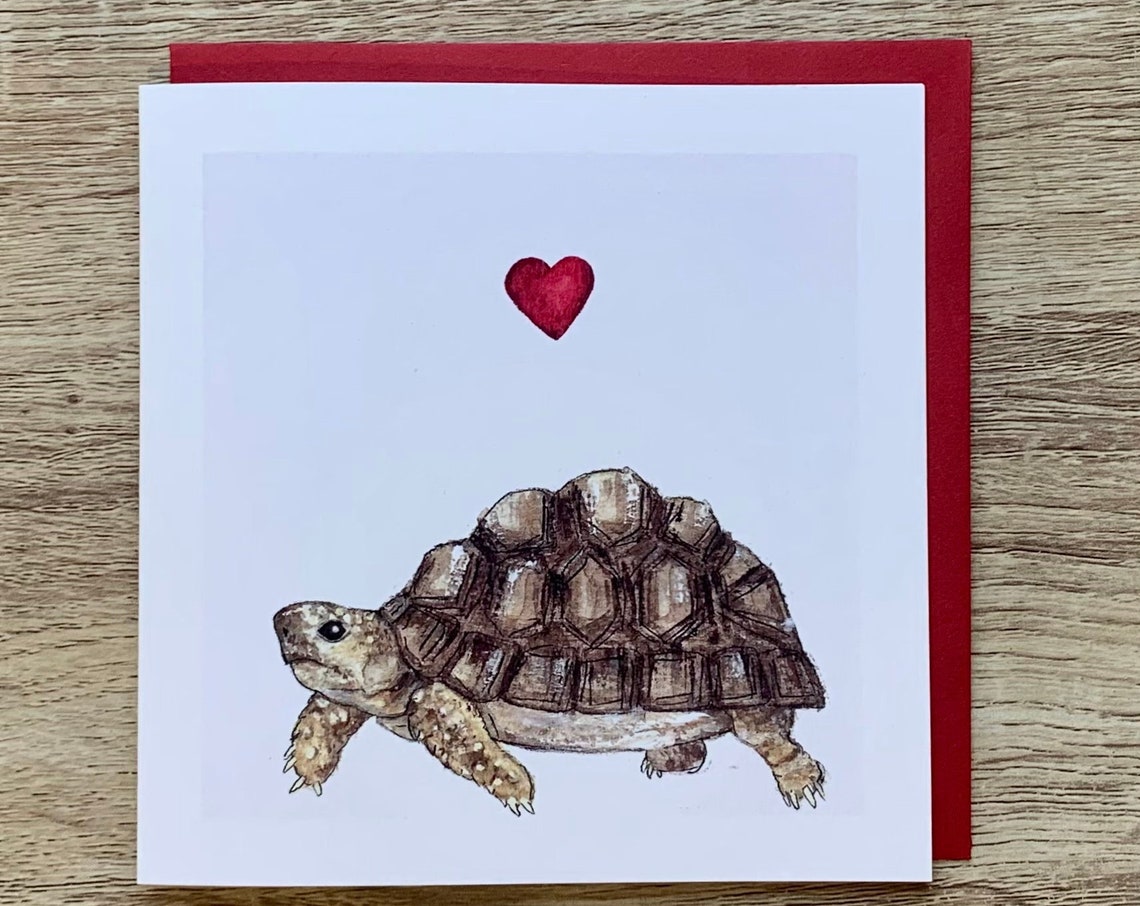 Tortoise Red Heart Sweet Watercolor Cute Animal Illustration Poster