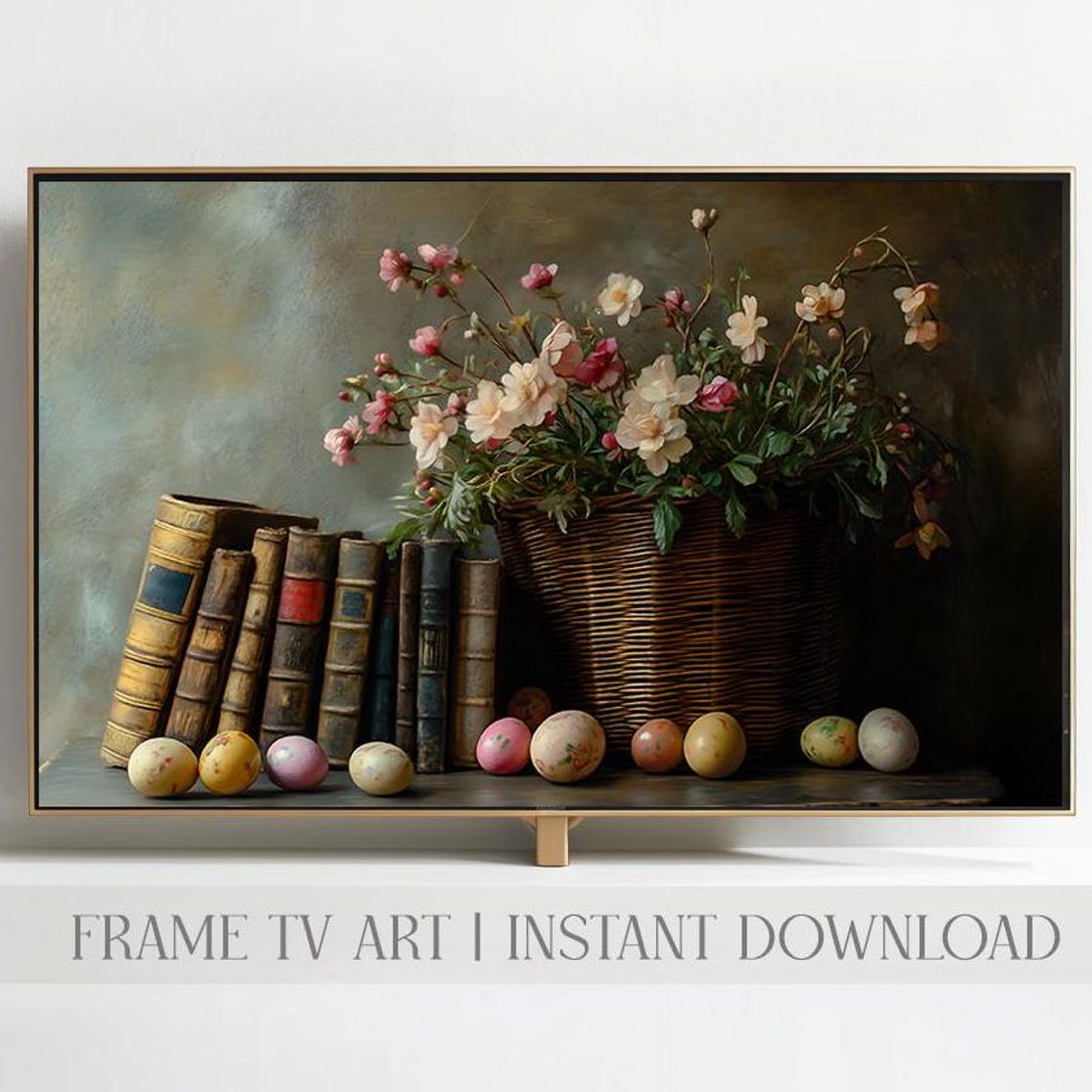 Spring Still Life With Easter Eggs Old Books and Flowers Poster