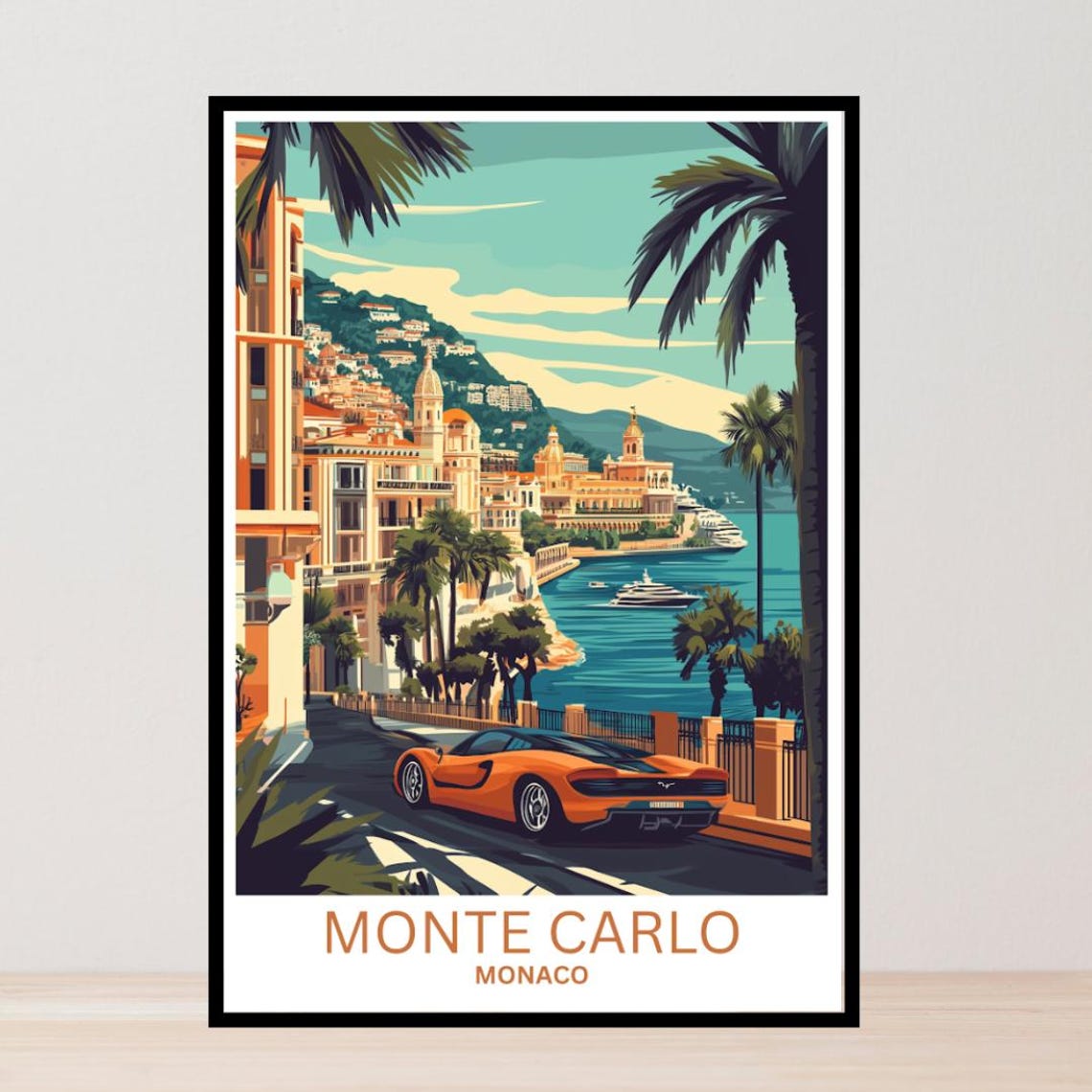 Monte Carlo Monaco Sports Car Coastal Road Harbor View Poster