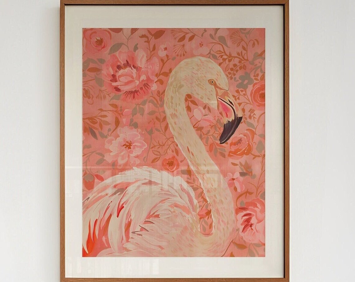 Pale Flamingo Portrait Pink Floral Botanical Painting Poster - Image 3