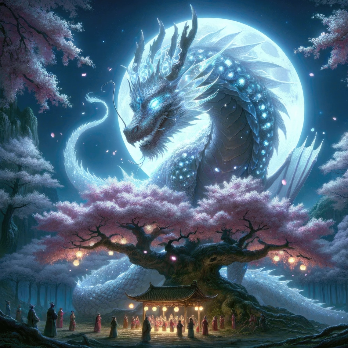 Moon Dragon Fantasy Art, Wall Art Print