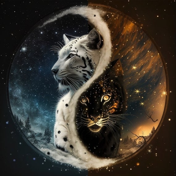Cosmic Cats Yin And Yang Fantasy Art