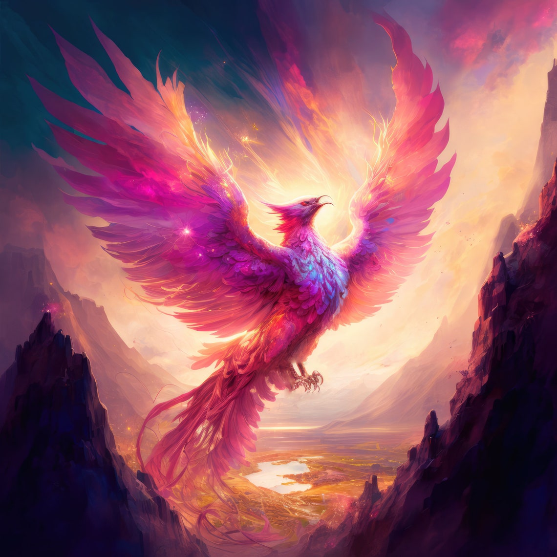Pink Phoenix Fantasy Art Poster