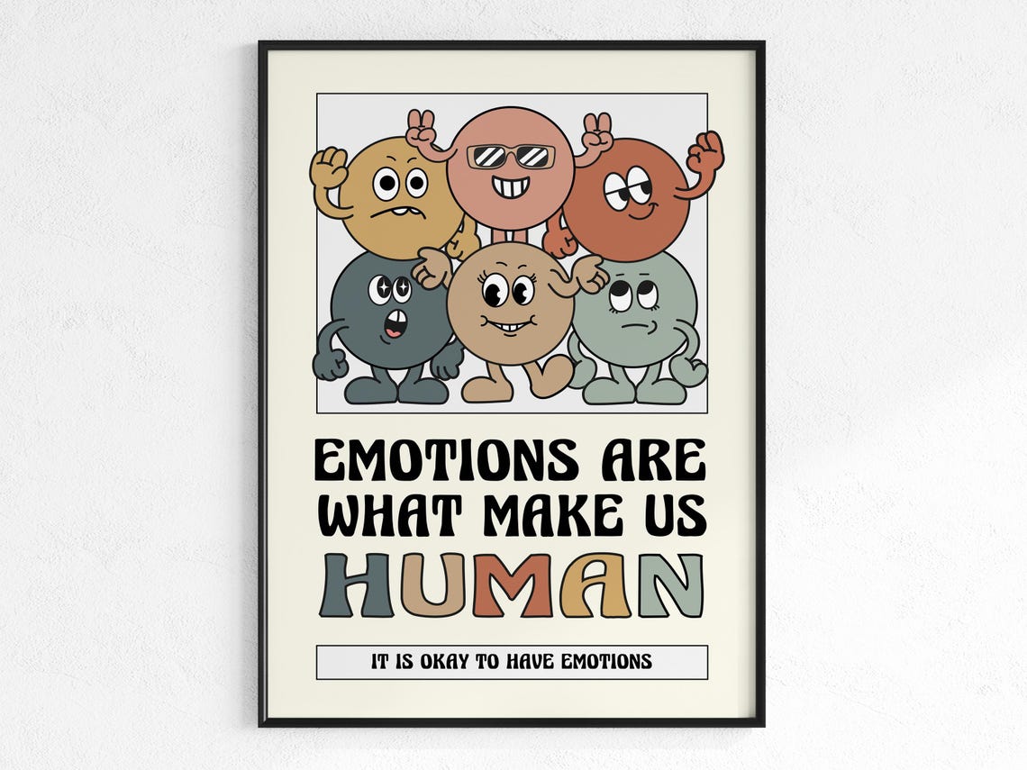 Emotions Are What Make Us Human Retro Cartoon Kids Affirmation Poster - Image 3