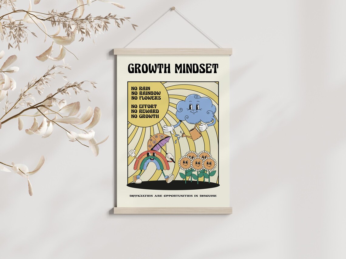 Growth Mindset No Rain No Rainbow Retro Poster - Image 2
