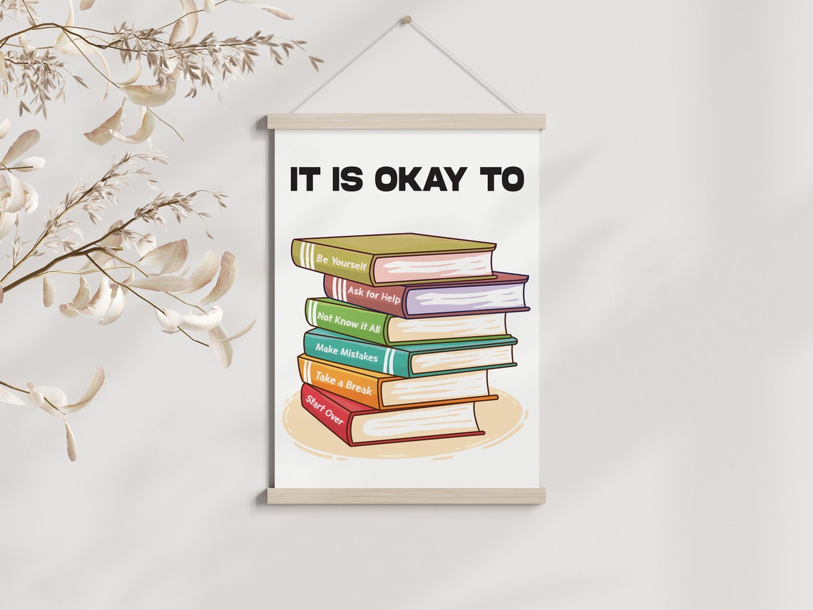 It Is Okay To Book Stack Motivational Classroom Quote Poster - Image 3