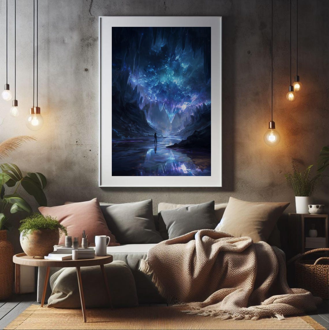 Fantasy Anime Crystal Cave Art Print Surreal Landscape Poster 5 Sizes