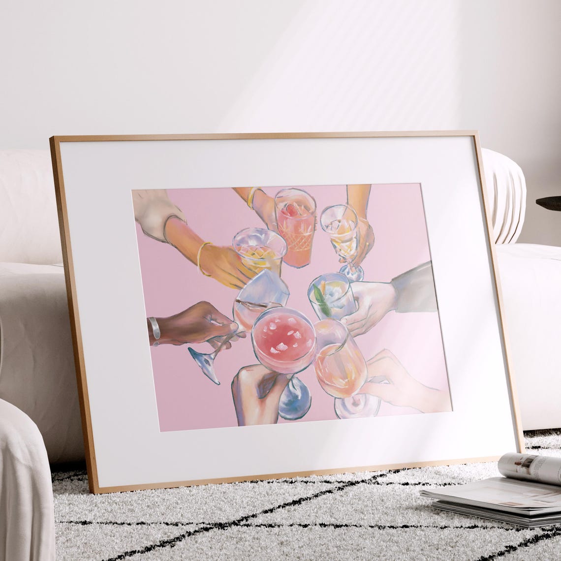 Cocktail Cheers Toast With Friends on Pink Background Poster