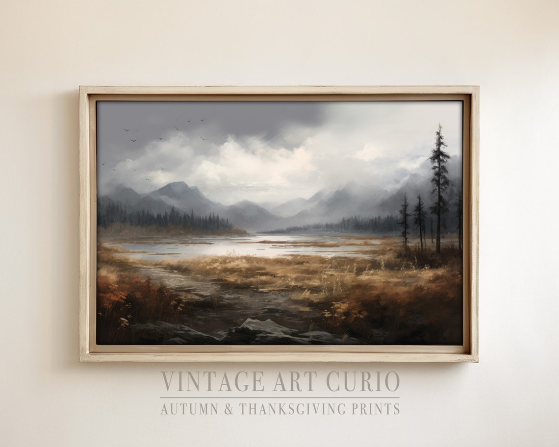 Autumn Landscape Oil Painting Rustic Art Vintage Country Decor