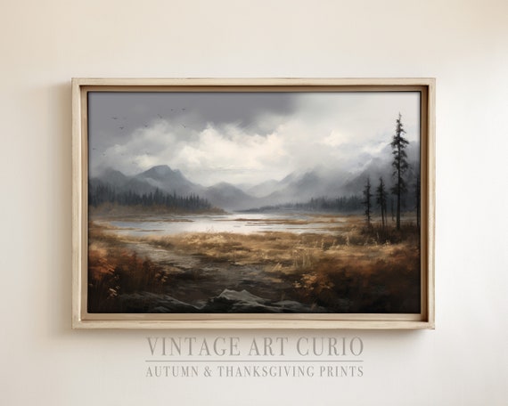 Autumn Landscape Oil Painting Rustic Art Vintage Country Decor