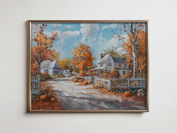 Maximalist Thanksgiving Wall Art Colorful Landscape For Autumn Decor Farmhouse Rustic Holiday Country