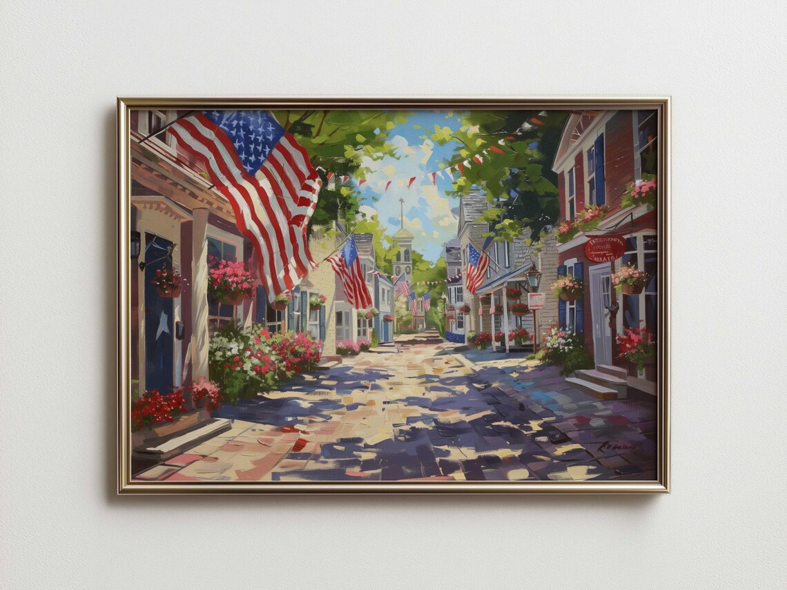 Vintage Americana Flag Art Print, Farmhouse Decor
