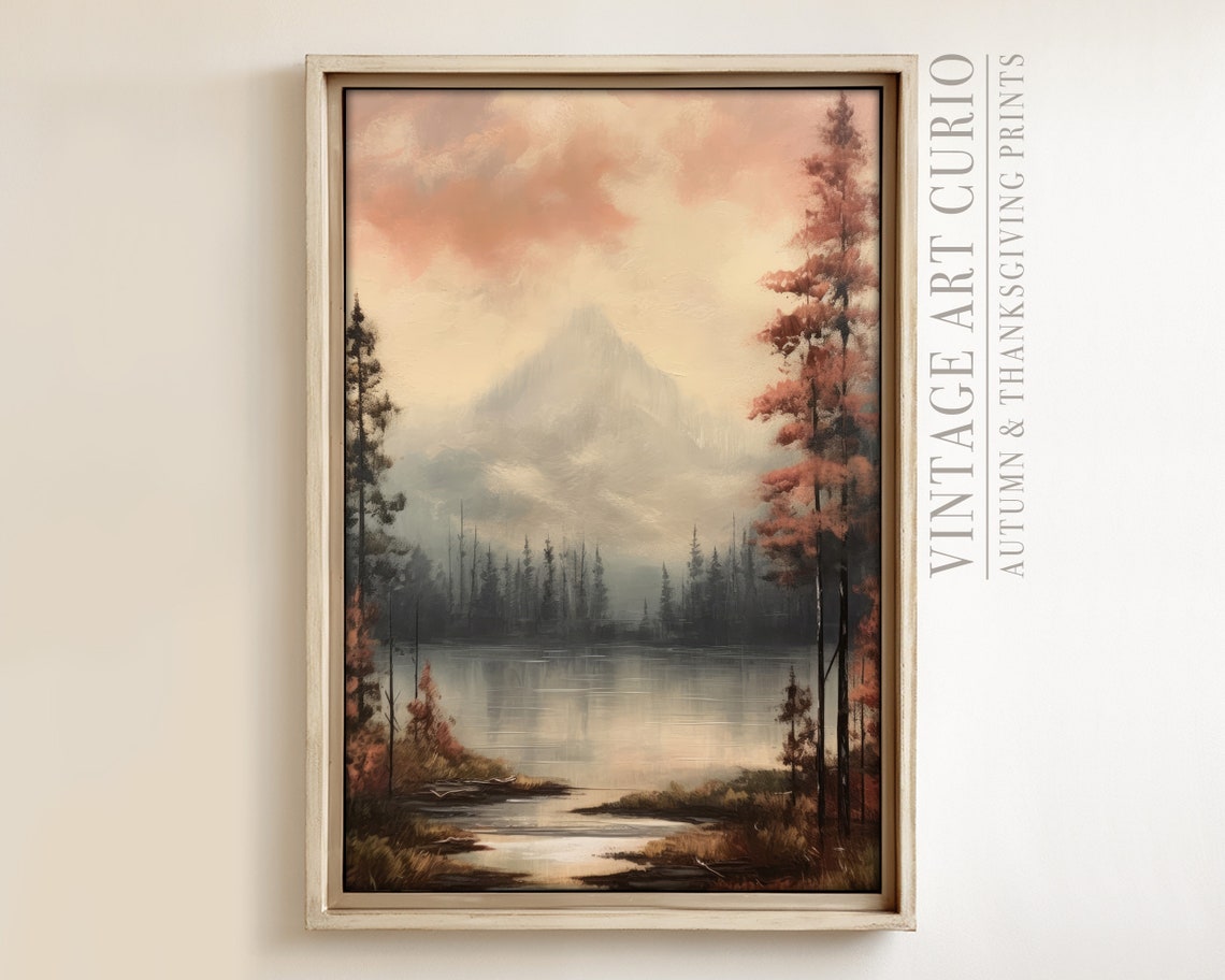Warm Autumn Landscape Painting Vintage Rustic Fall Art Print Country Decor