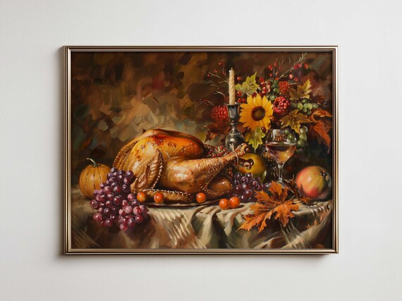 Autumn Thanksgiving Still Life Farmhouse Wall Art Vintage French Country Kitchen For Fall Decor Maximalist With Vibe