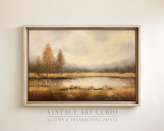 Warm Autumn Landscape Painting Vintage Rustic Fall Art Print Country Decor
