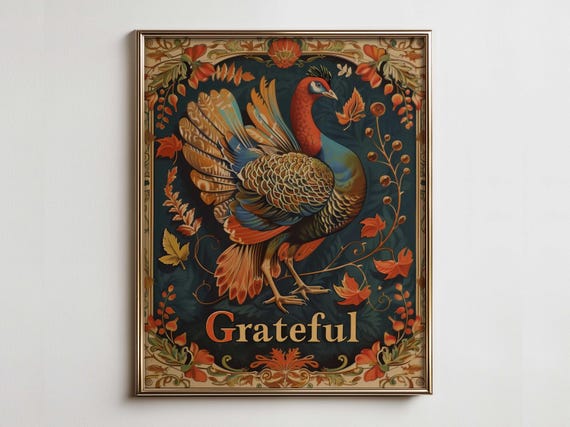Thanksgiving Art Print, Vintage Maximalist Decor