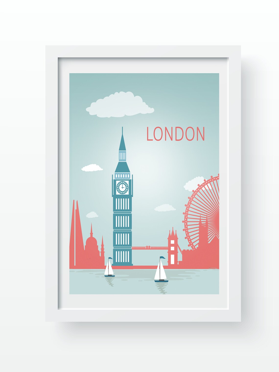 London Skyline Big Ben London Eye Pastel City Travel Poster Art
